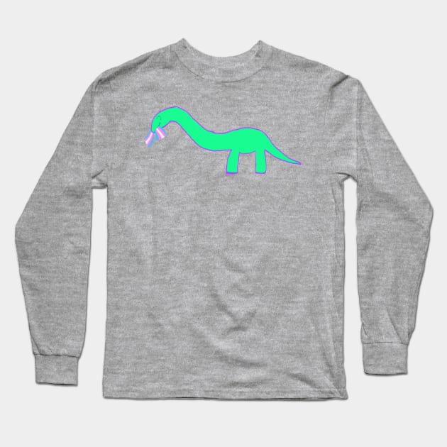 Trans Longneck dinosaur with pride flag Long Sleeve T-Shirt by system51